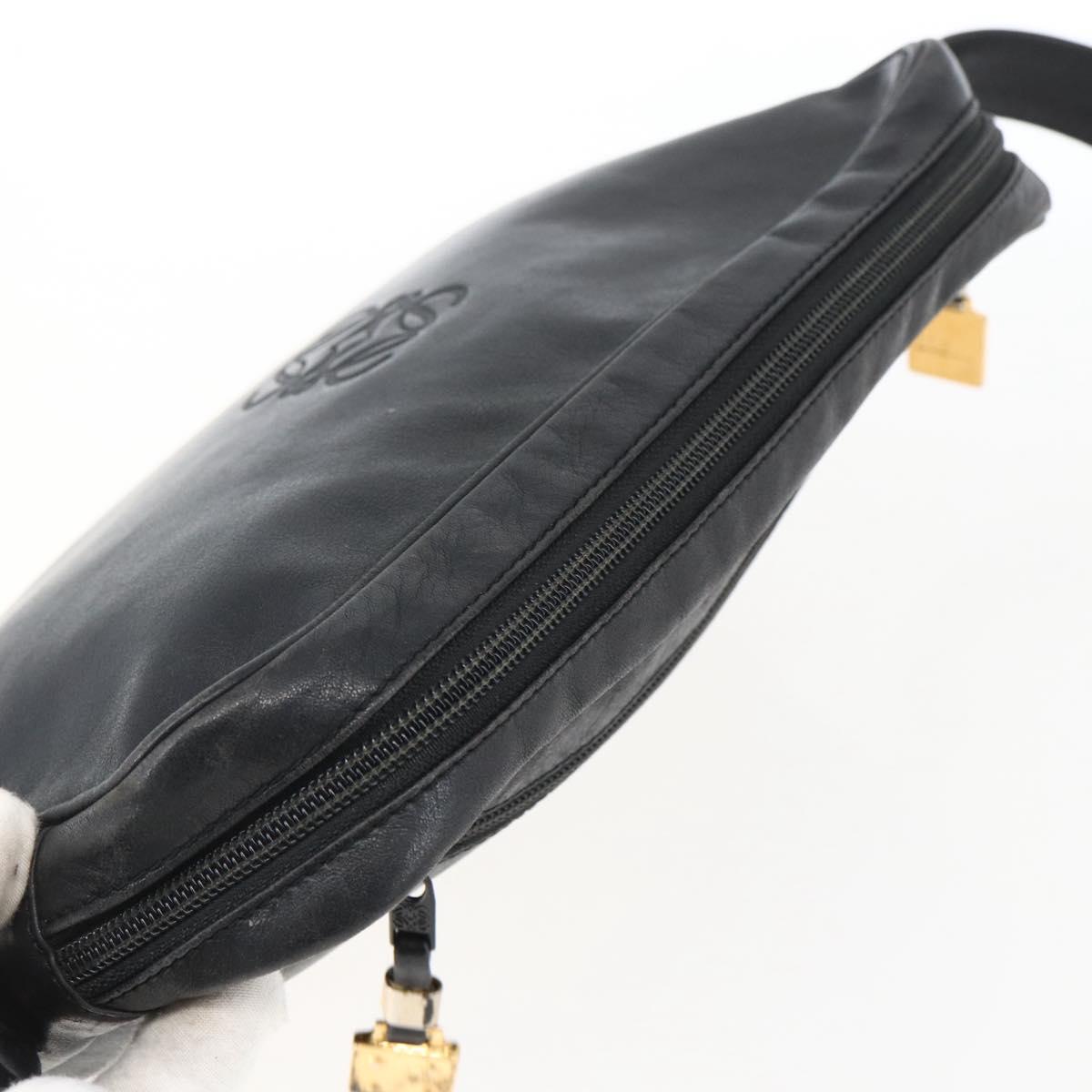 LOEWE Anagram Shoulder Bag Leather Black Gold Auth 173482