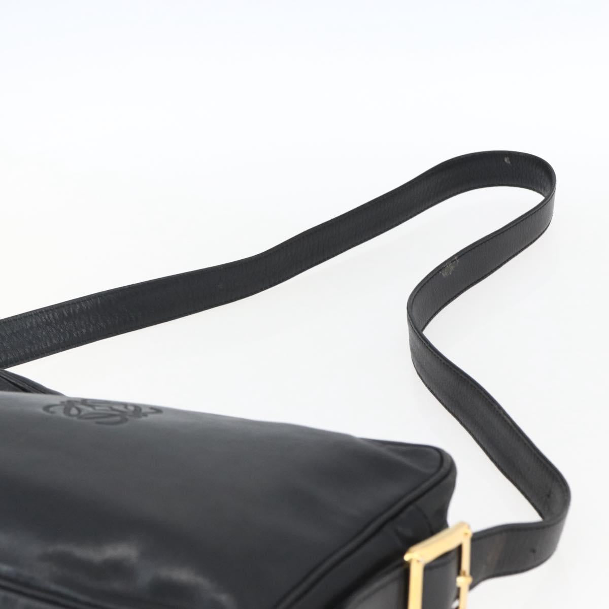 LOEWE Anagram Shoulder Bag Leather Black Gold Auth 173482