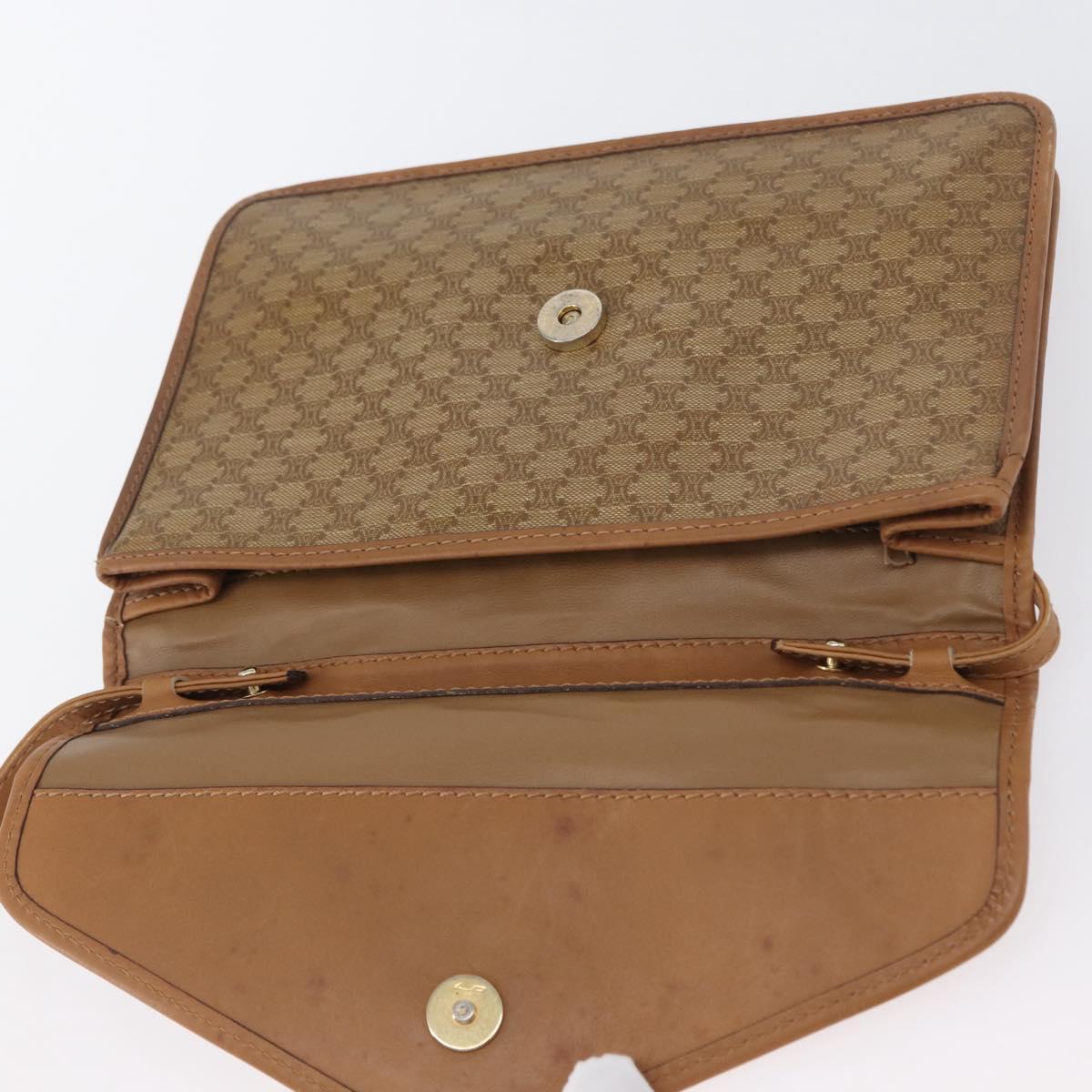 CELINE Macadam Canvas Shoulder Bag PVC Leather Beige Gold Auth 173484