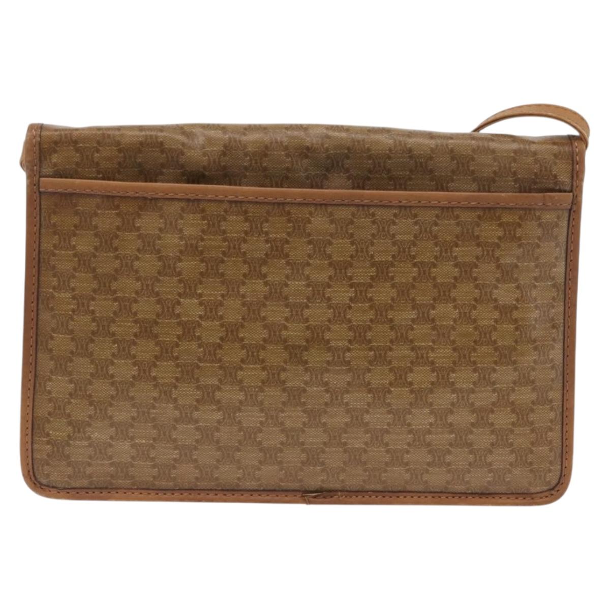 CELINE Macadam Canvas Shoulder Bag PVC Leather Beige Gold Auth 173484