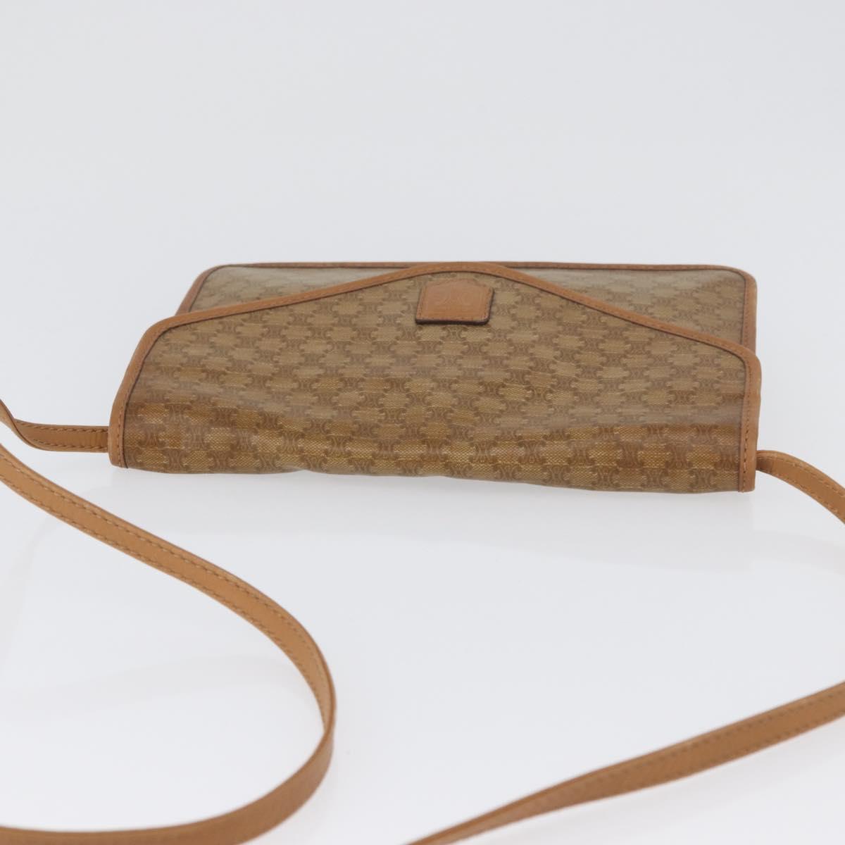 CELINE Macadam Canvas Shoulder Bag PVC Leather Beige Gold Auth 173484