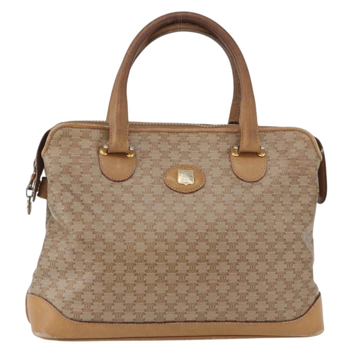 CELINE Macadam Canvas Hand Bag PVC Beige Gold Auth 173485