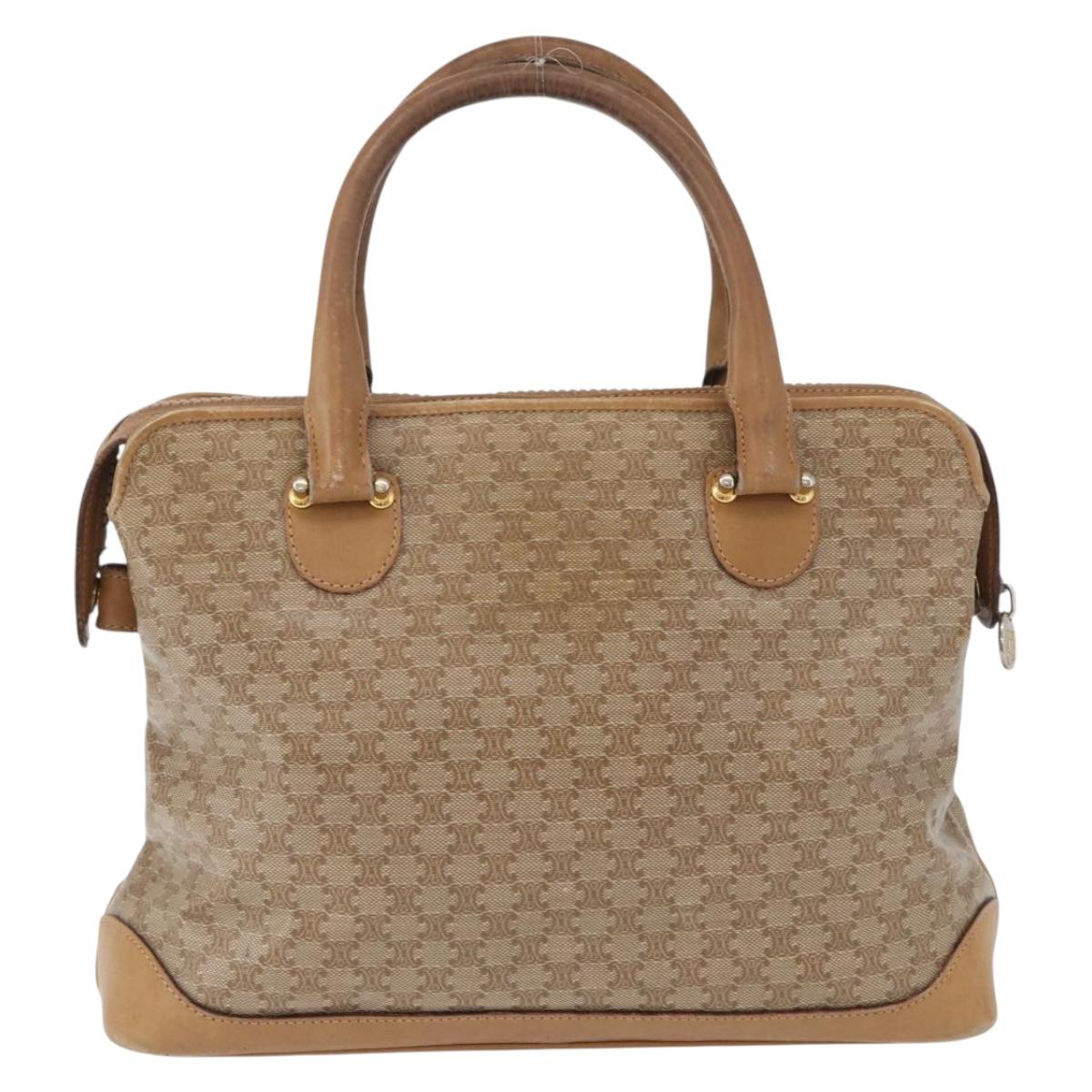 CELINE Macadam Canvas Hand Bag PVC Beige Gold Auth 173485
