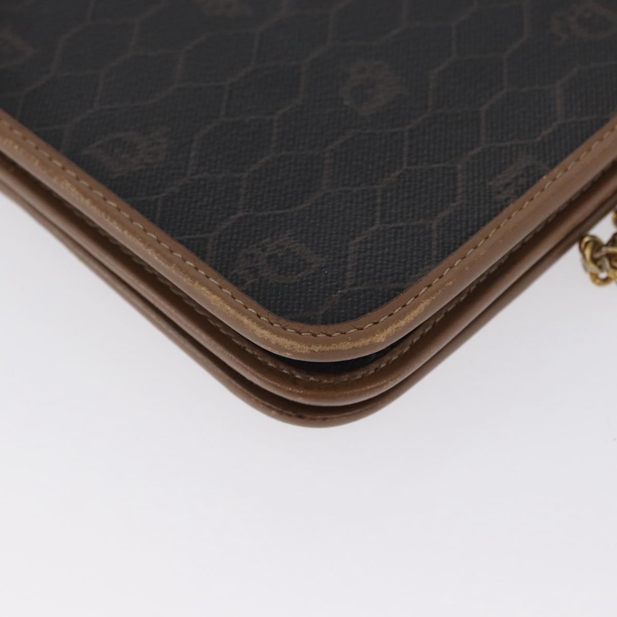 Christian Dior Honeycomb Canvas Chain Shoulder Bag PVC Black Gold Auth 173486
