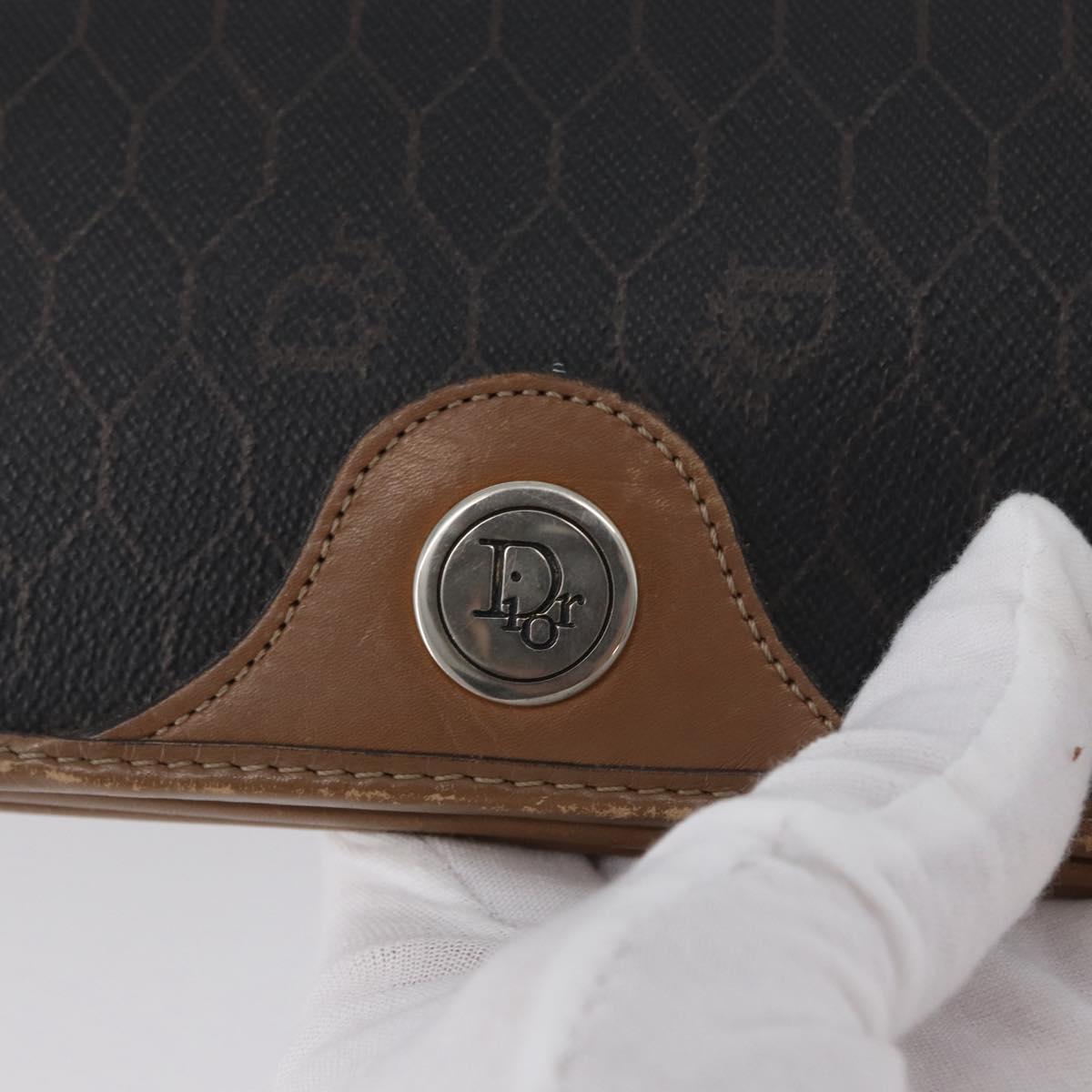Christian Dior Honeycomb Canvas Chain Shoulder Bag PVC Black Gold Auth 173486