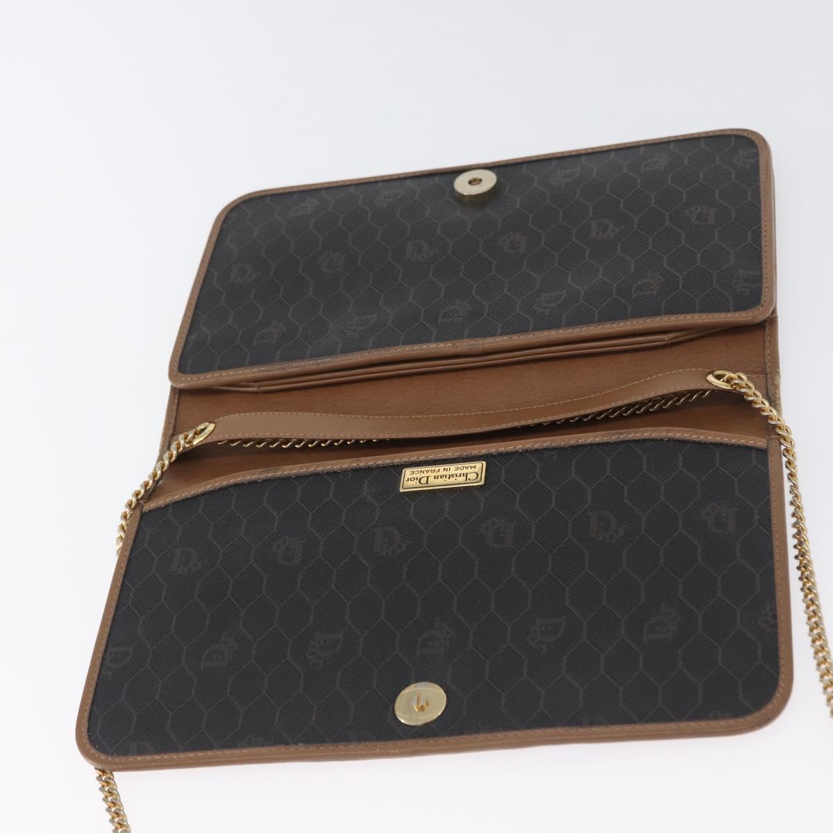 Christian Dior Honeycomb Canvas Chain Shoulder Bag PVC Black Gold Auth 173486