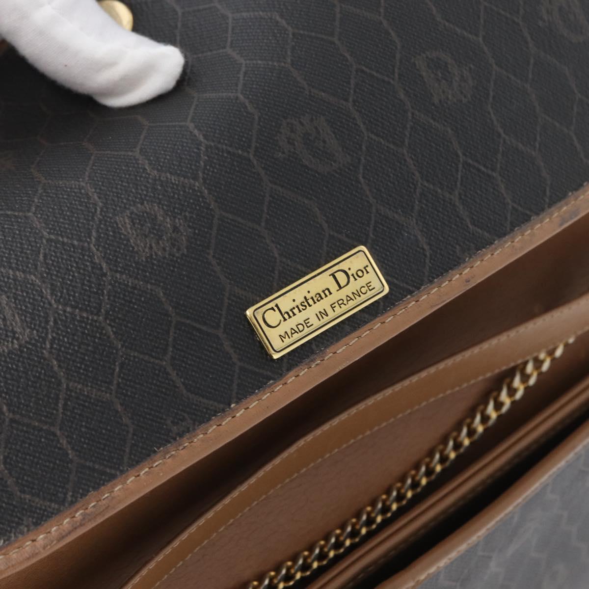 Christian Dior Honeycomb Canvas Chain Shoulder Bag PVC Black Gold Auth 173486