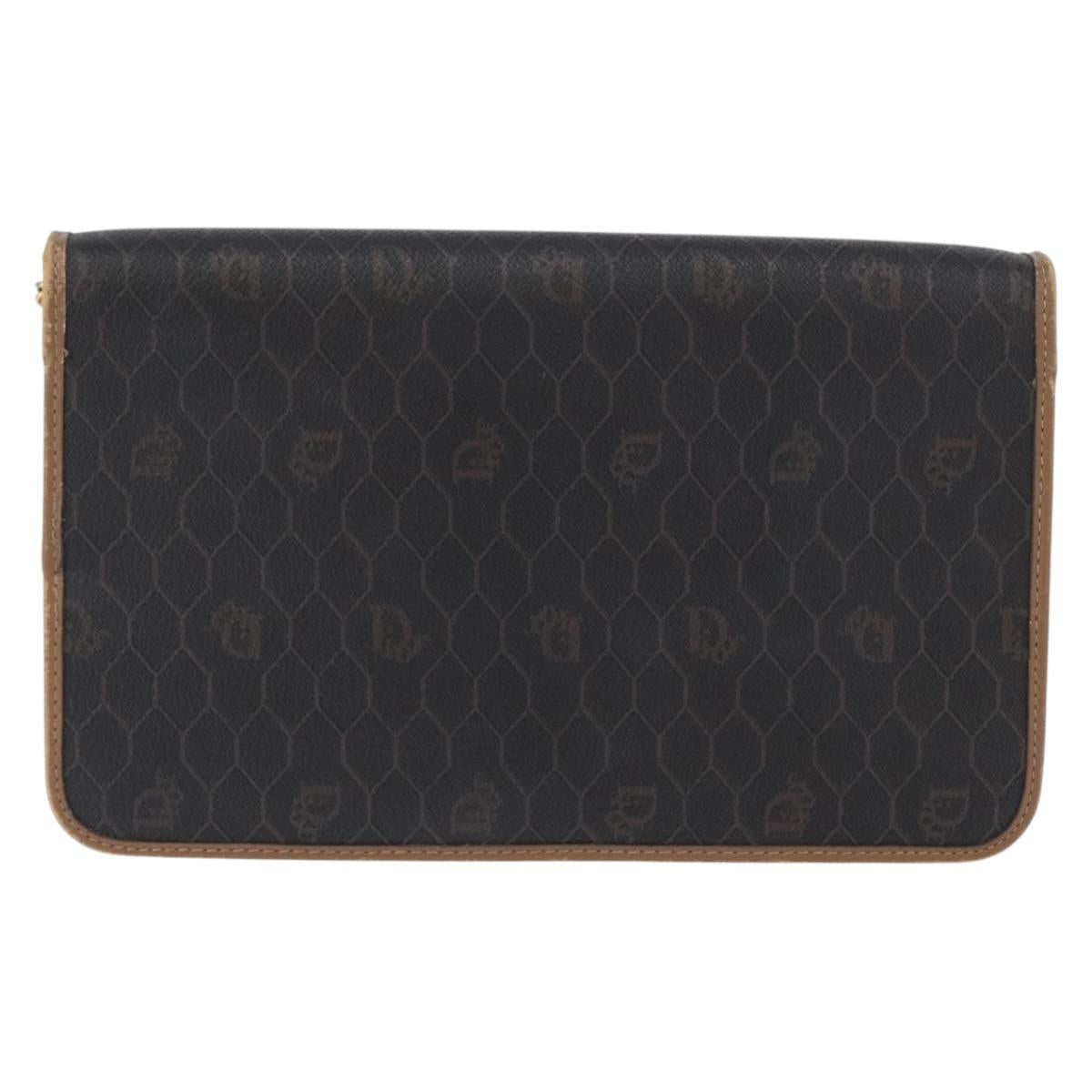 Christian Dior Honeycomb Canvas Chain Shoulder Bag PVC Black Gold Auth 173486