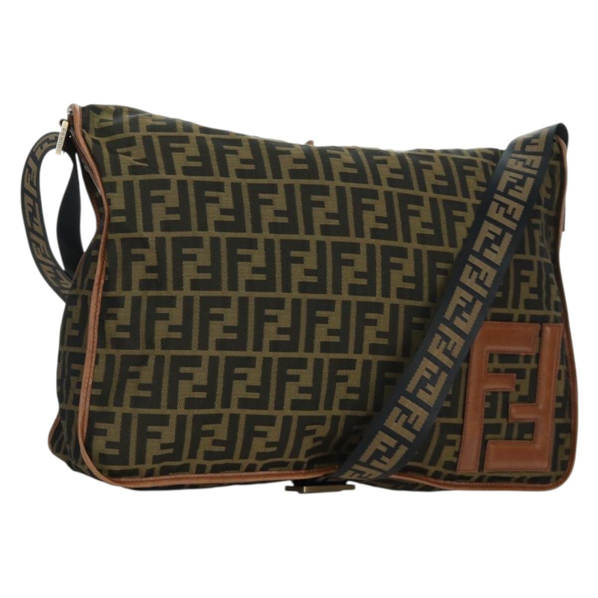 FENDI Zucca Canvas Shoulder Bag Black Brown Auth 173487V