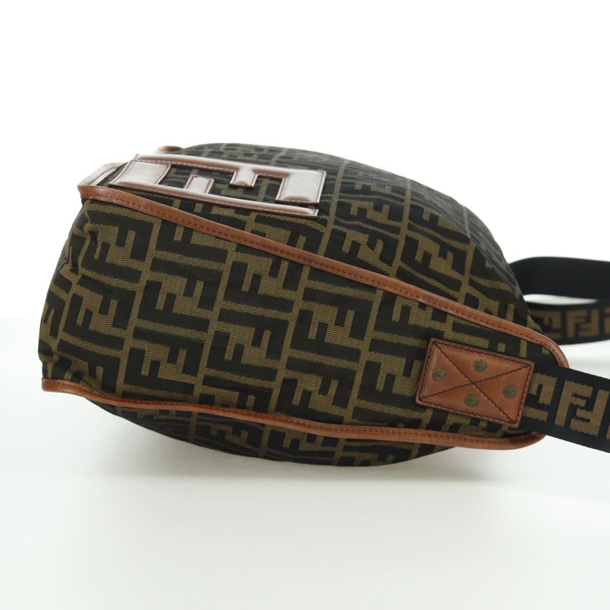 FENDI Zucca Canvas Shoulder Bag Black Brown Auth 173487V