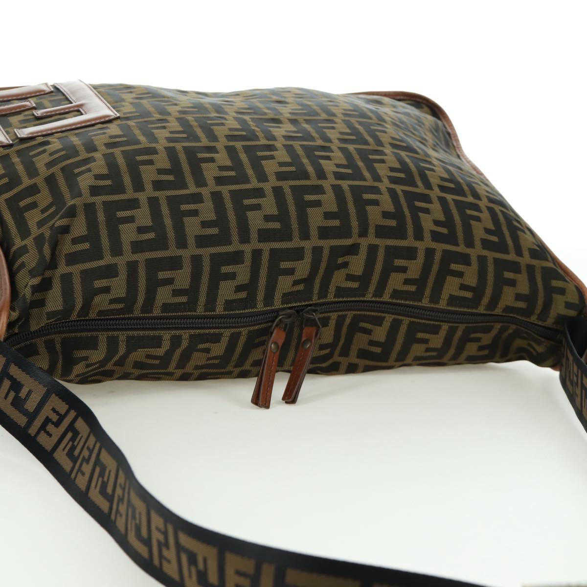 FENDI Zucca Canvas Shoulder Bag Black Brown Auth 173487V