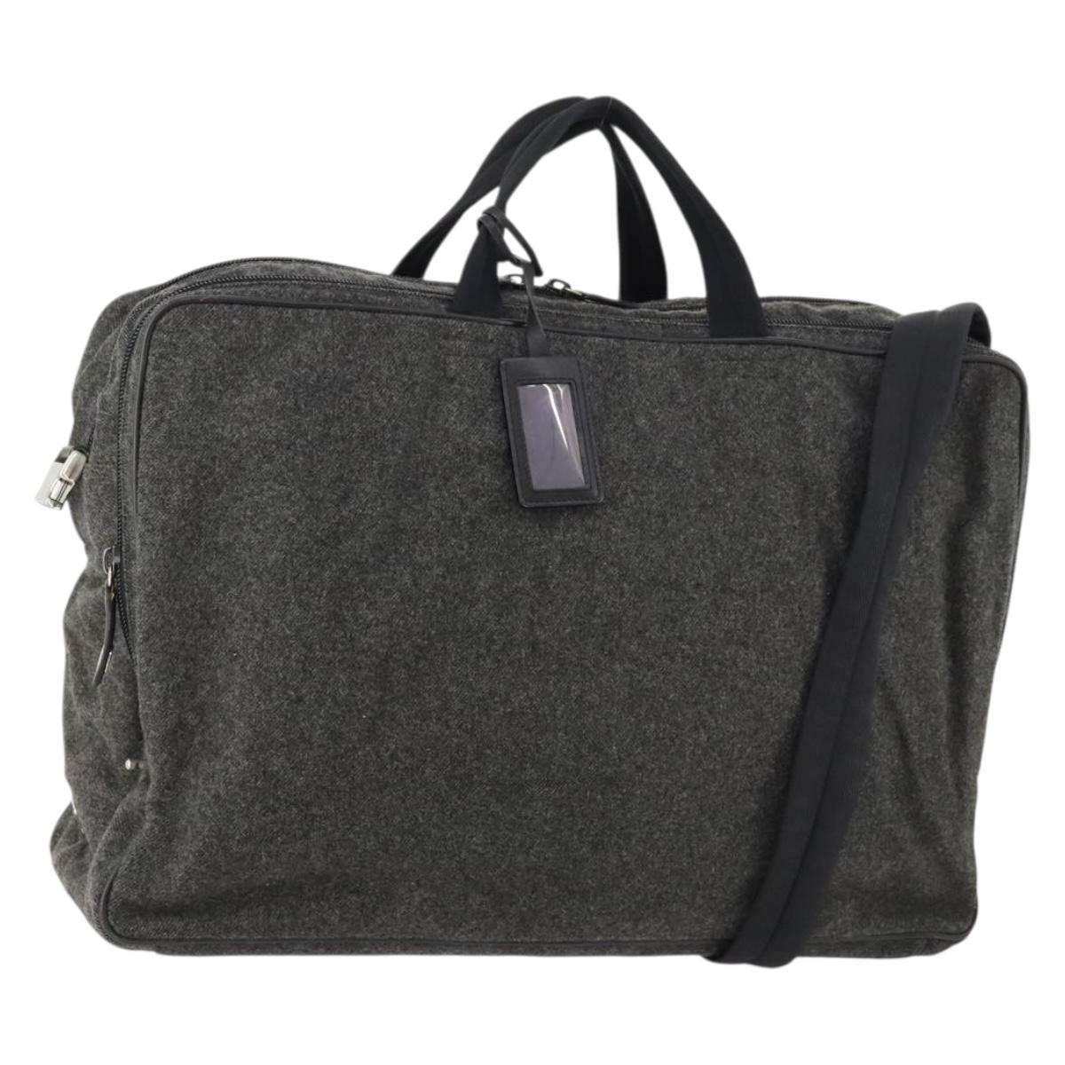 PRADA Boston Bag felt Gray Silver Auth 173489