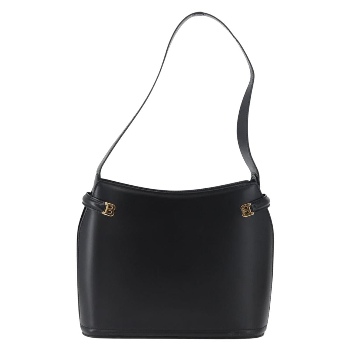 BALLY Shoulder Bag Leather Black Gold Auth 173492