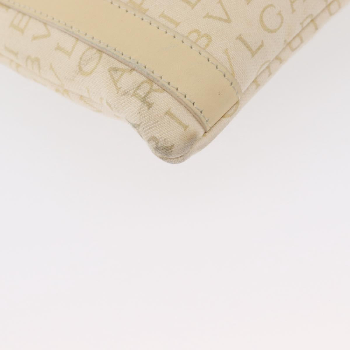 BVLGARI Logo Mania Shoulder Bag Canvas Beige Silver Auth 173495