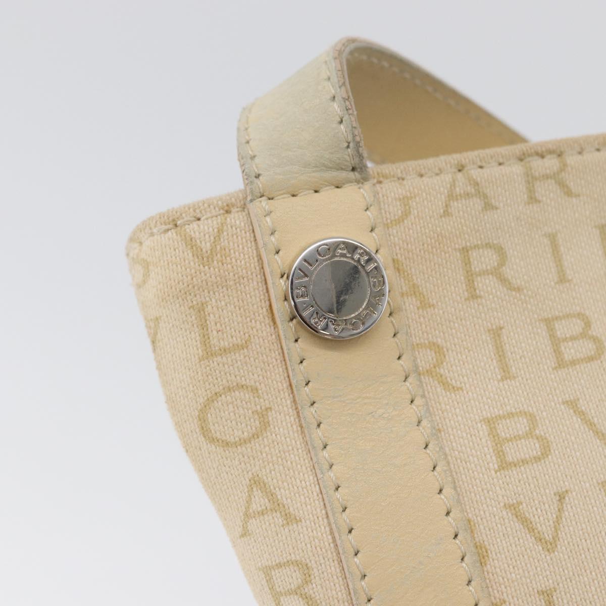 BVLGARI Logo Mania Shoulder Bag Canvas Beige Silver Auth 173495