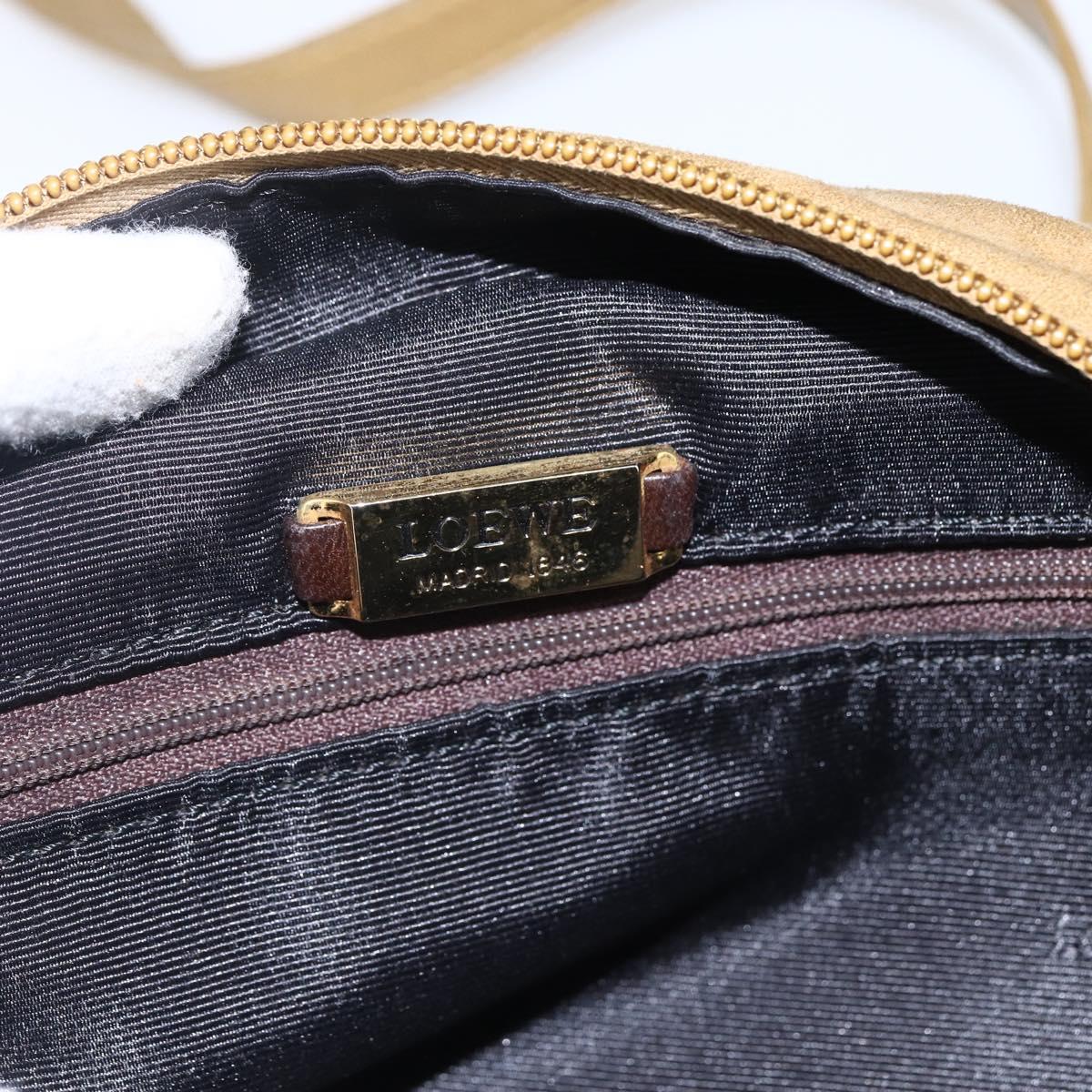 LOEWE Anagram Shoulder Bag Suede Beige Auth 173498
