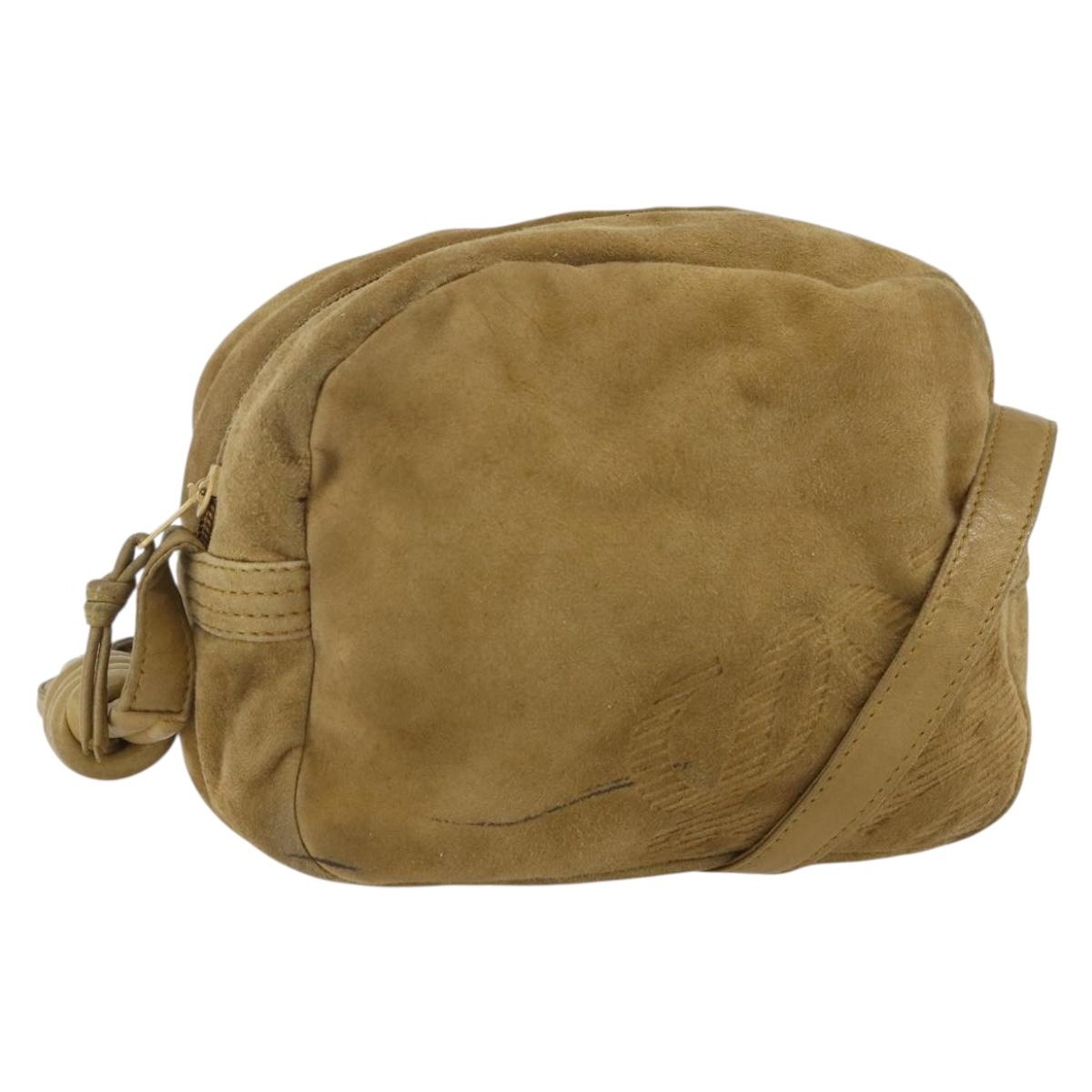 LOEWE Anagram Shoulder Bag Suede Beige Auth 173498