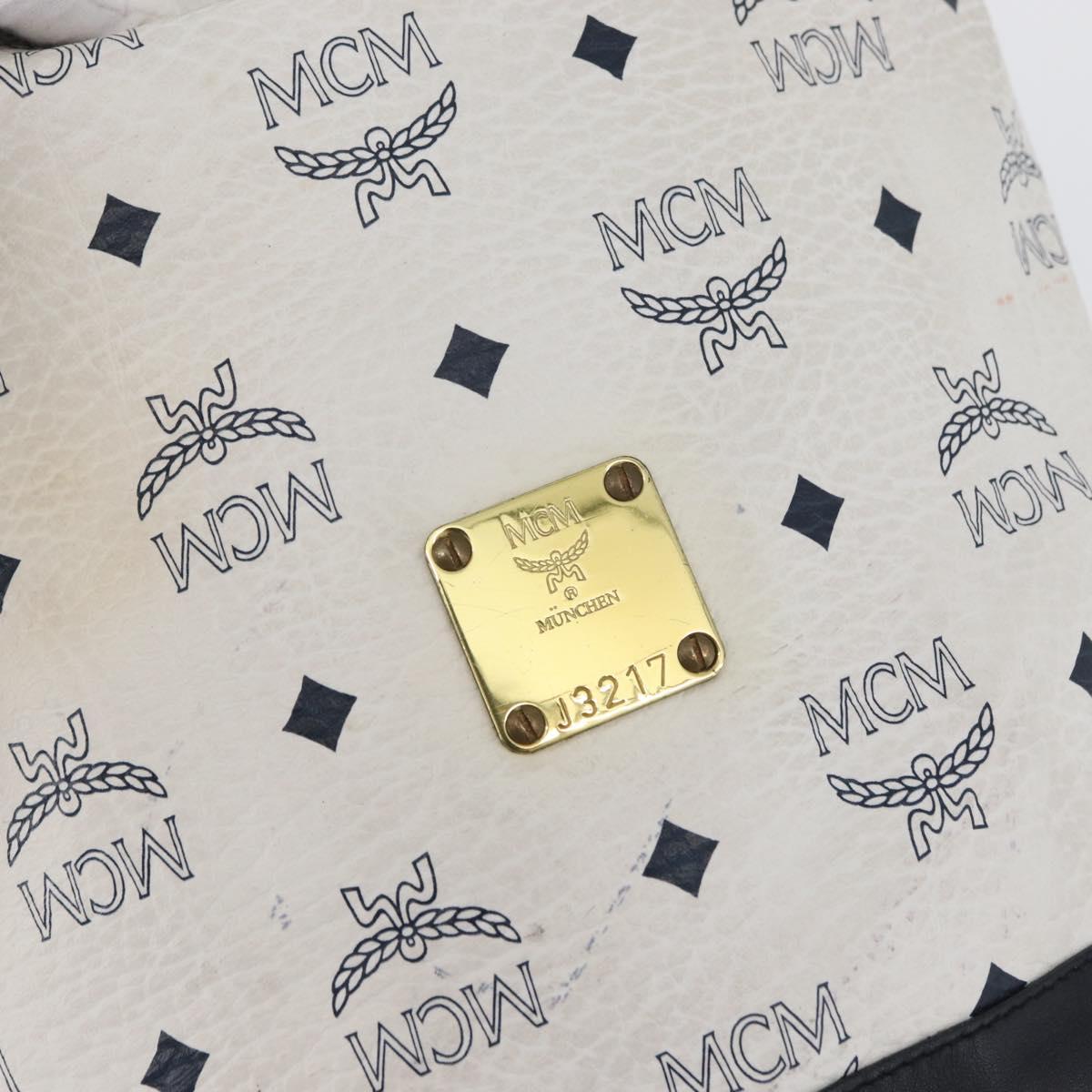 MCM Vicetos Logogram Shoulder Bag PVC Leather White Gold Auth 173499