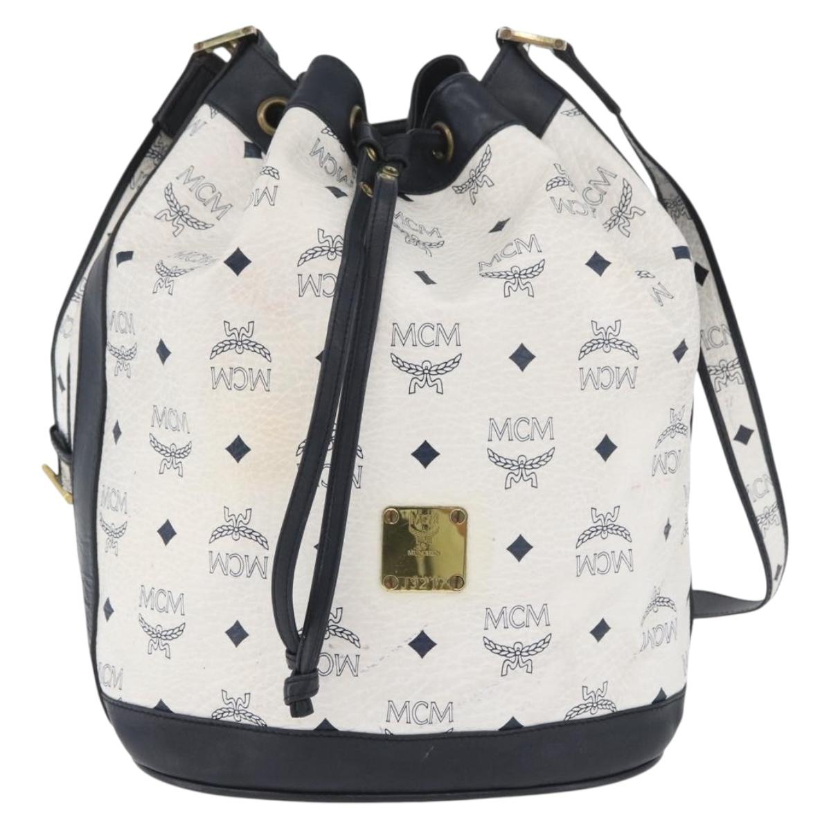 MCM Vicetos Logogram Shoulder Bag PVC Leather White Gold Auth 173499