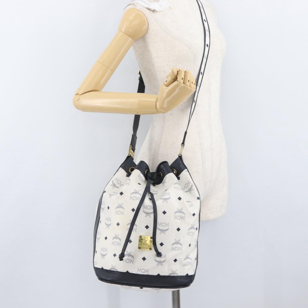MCM Vicetos Logogram Shoulder Bag PVC Leather White Gold Auth 173499