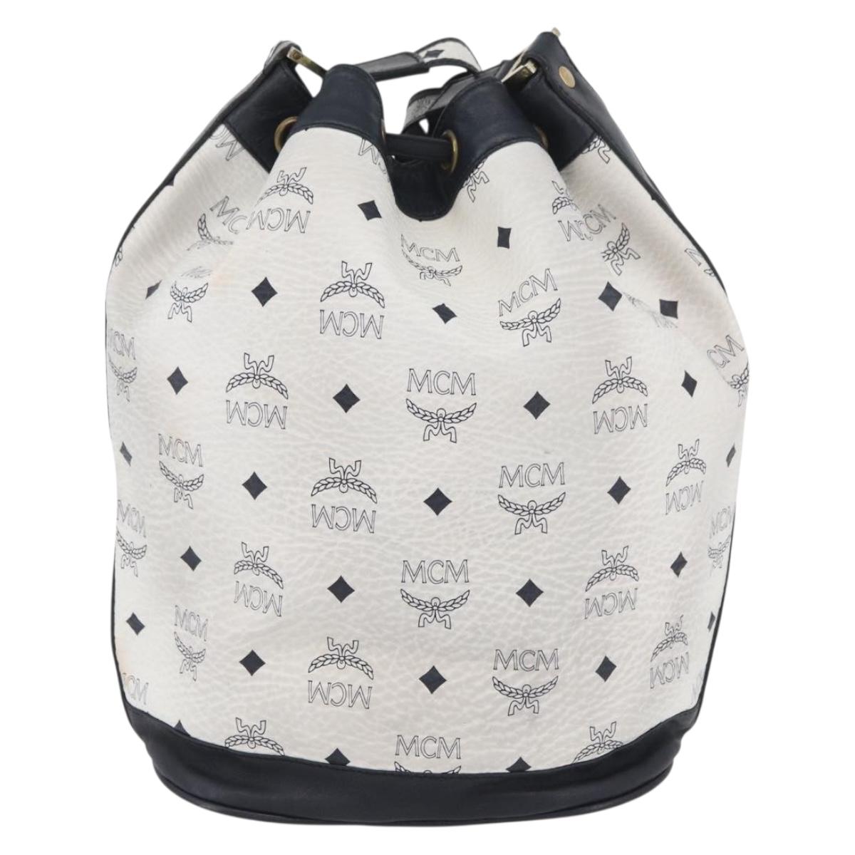 MCM Vicetos Logogram Shoulder Bag PVC Leather White Gold Auth 173499