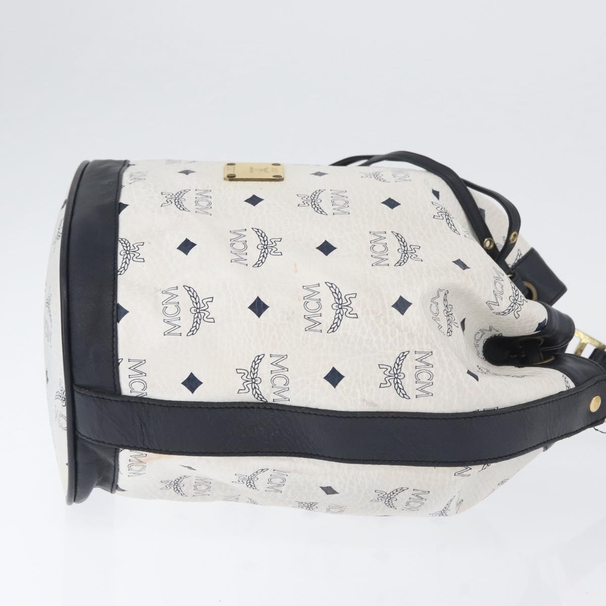 MCM Vicetos Logogram Shoulder Bag PVC Leather White Gold Auth 173499