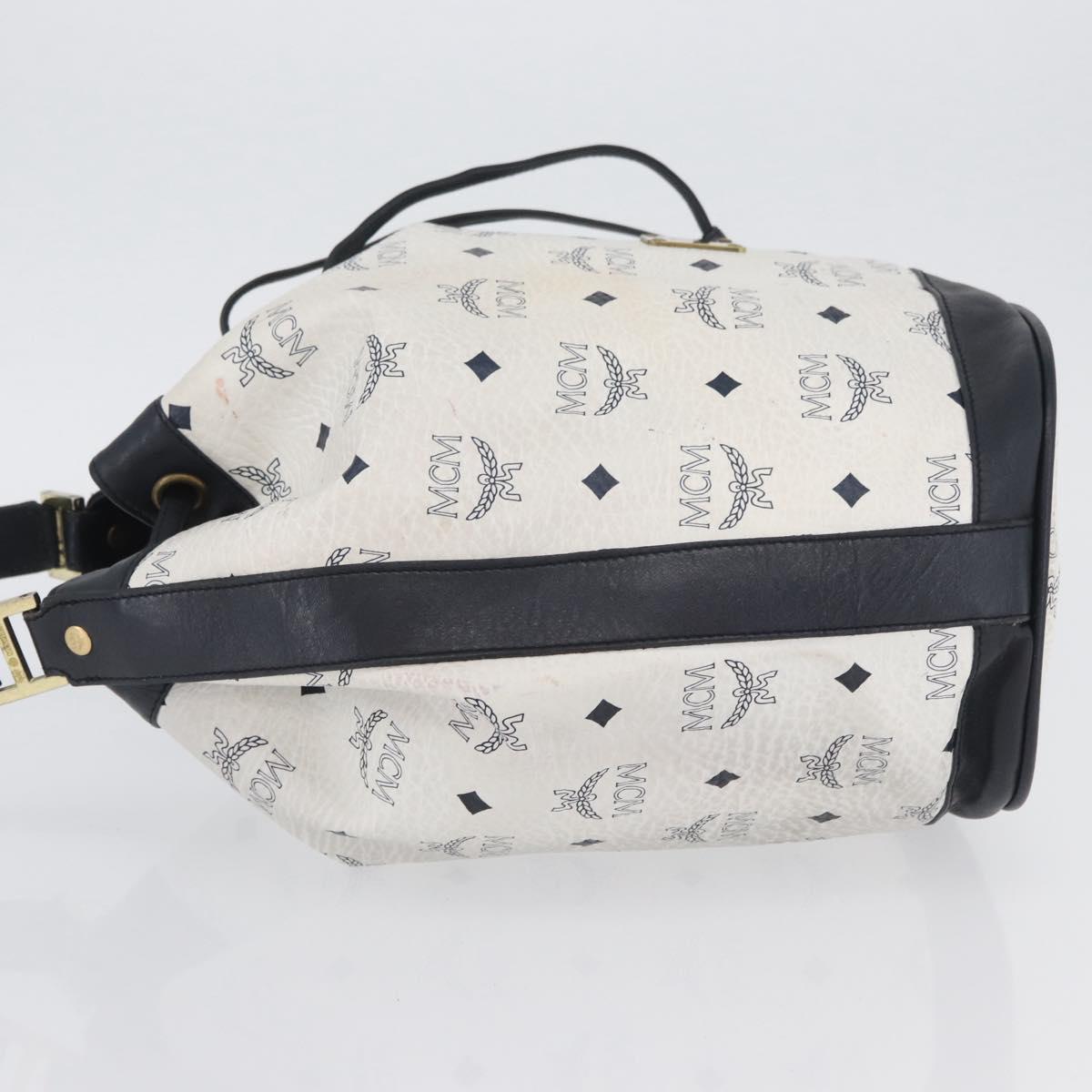 MCM Vicetos Logogram Shoulder Bag PVC Leather White Gold Auth 173499