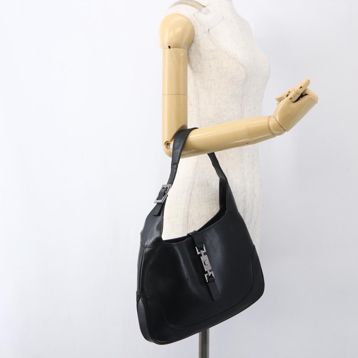 GUCCI Jackie Shoulder Bag Leather Black Silver 001 3306 Auth 173501