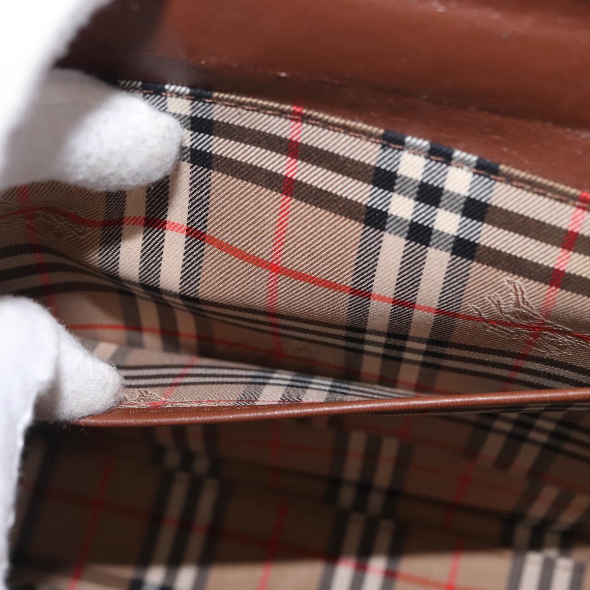 Burberrys Hand Bag Leather Brown Gold Auth 173503