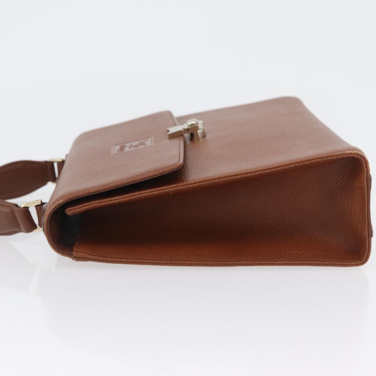 Burberrys Hand Bag Leather Brown Gold Auth 173503