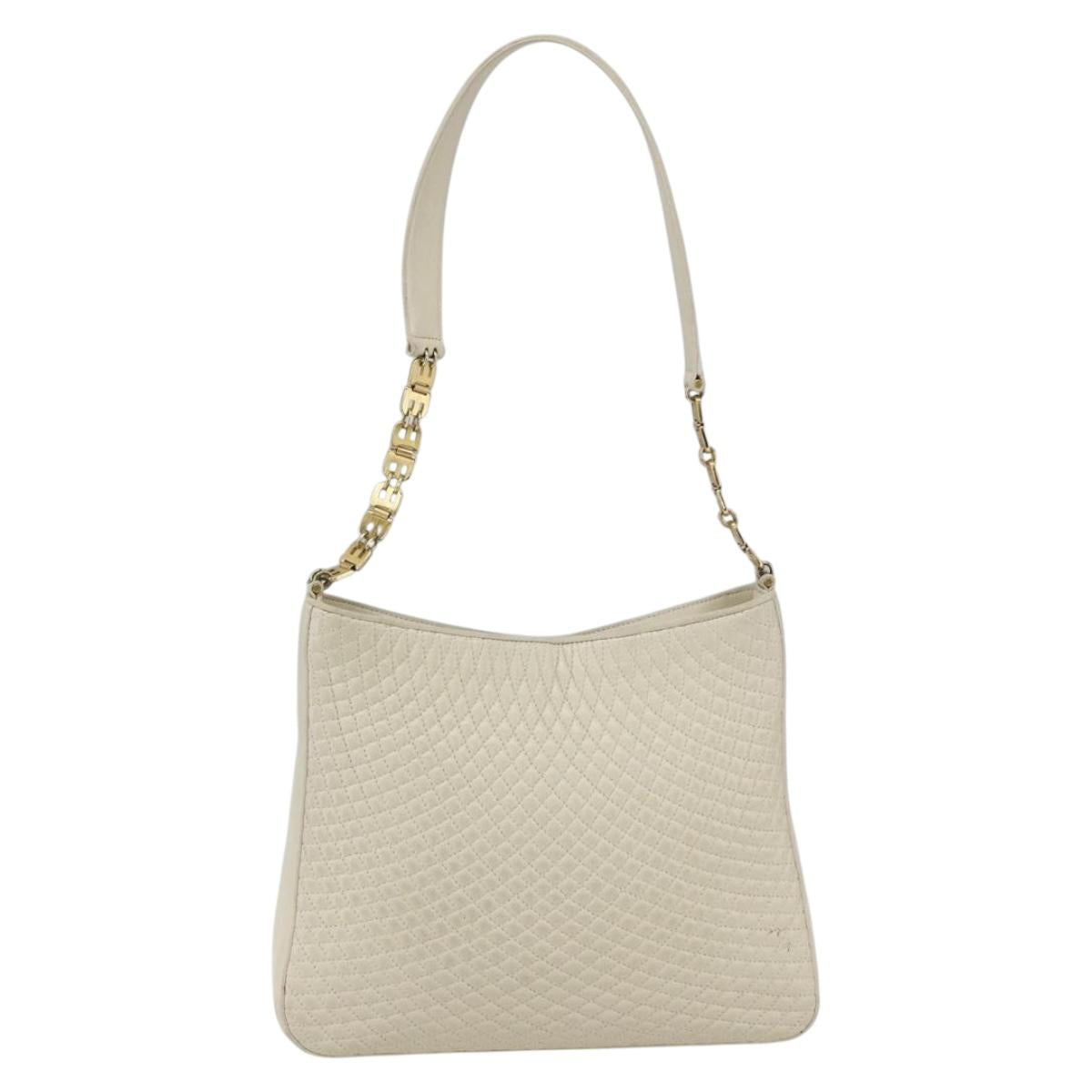 BALLY Shoulder Bag Leather Ivory Gold Auth 173507