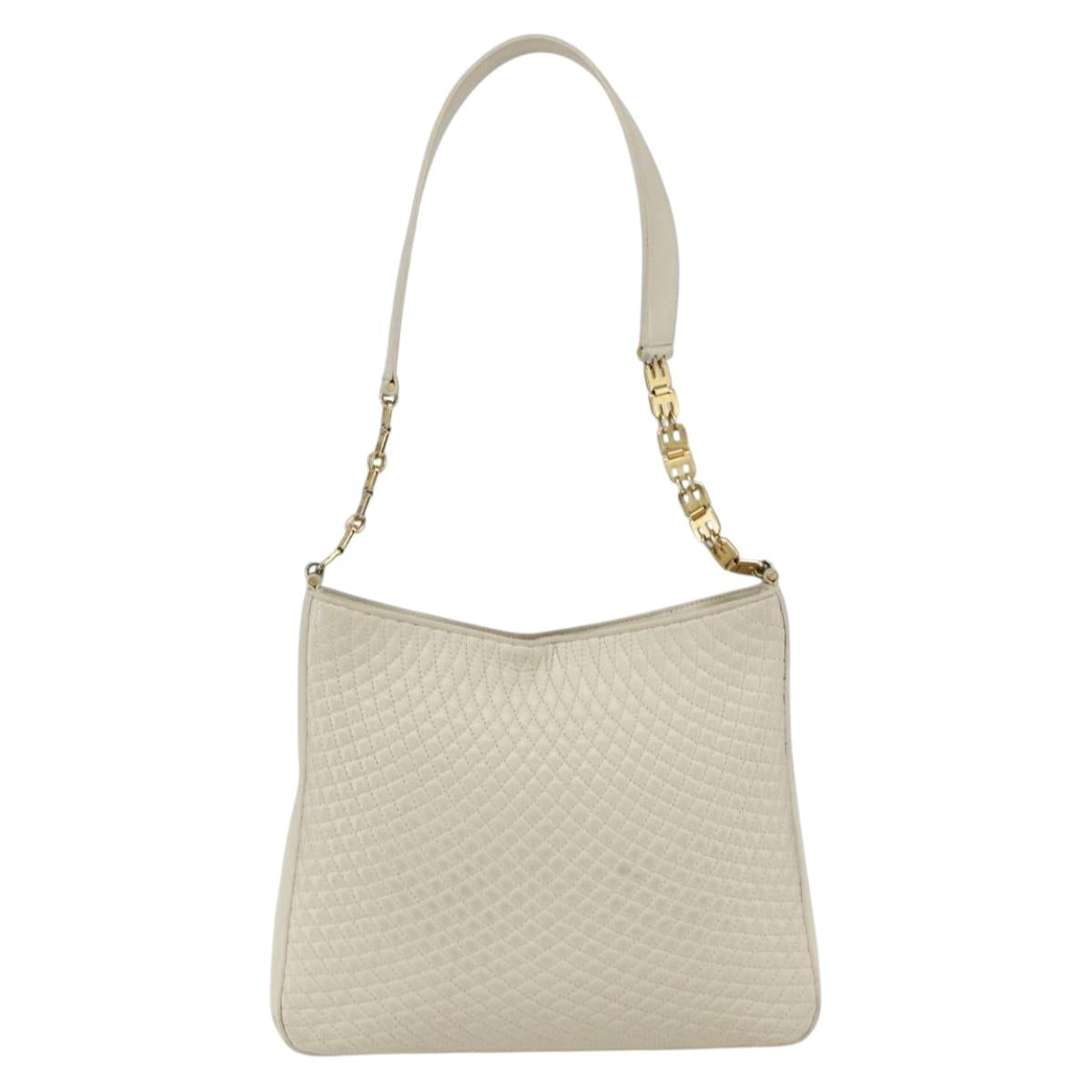BALLY Shoulder Bag Leather Ivory Gold Auth 173507