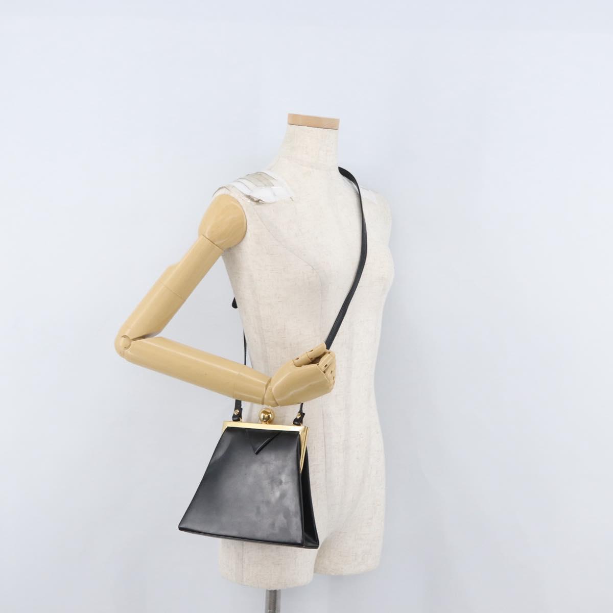 SAINT LAURENT Shoulder Bag Leather Black Gold Auth 173508