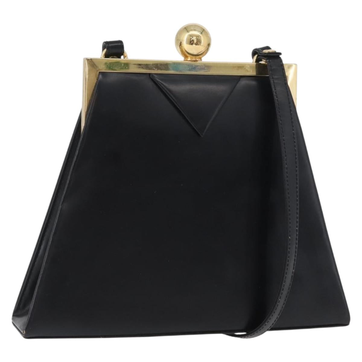 SAINT LAURENT Shoulder Bag Leather Black Gold Auth 173508