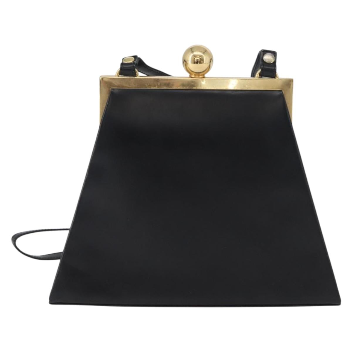 SAINT LAURENT Shoulder Bag Leather Black Gold Auth 173508
