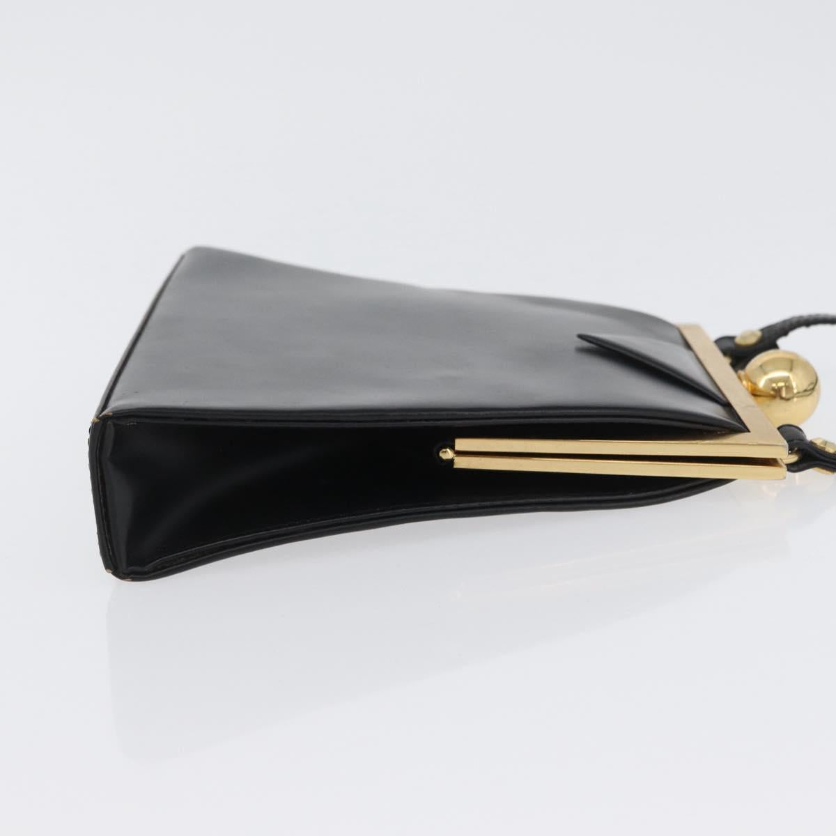 SAINT LAURENT Shoulder Bag Leather Black Gold Auth 173508