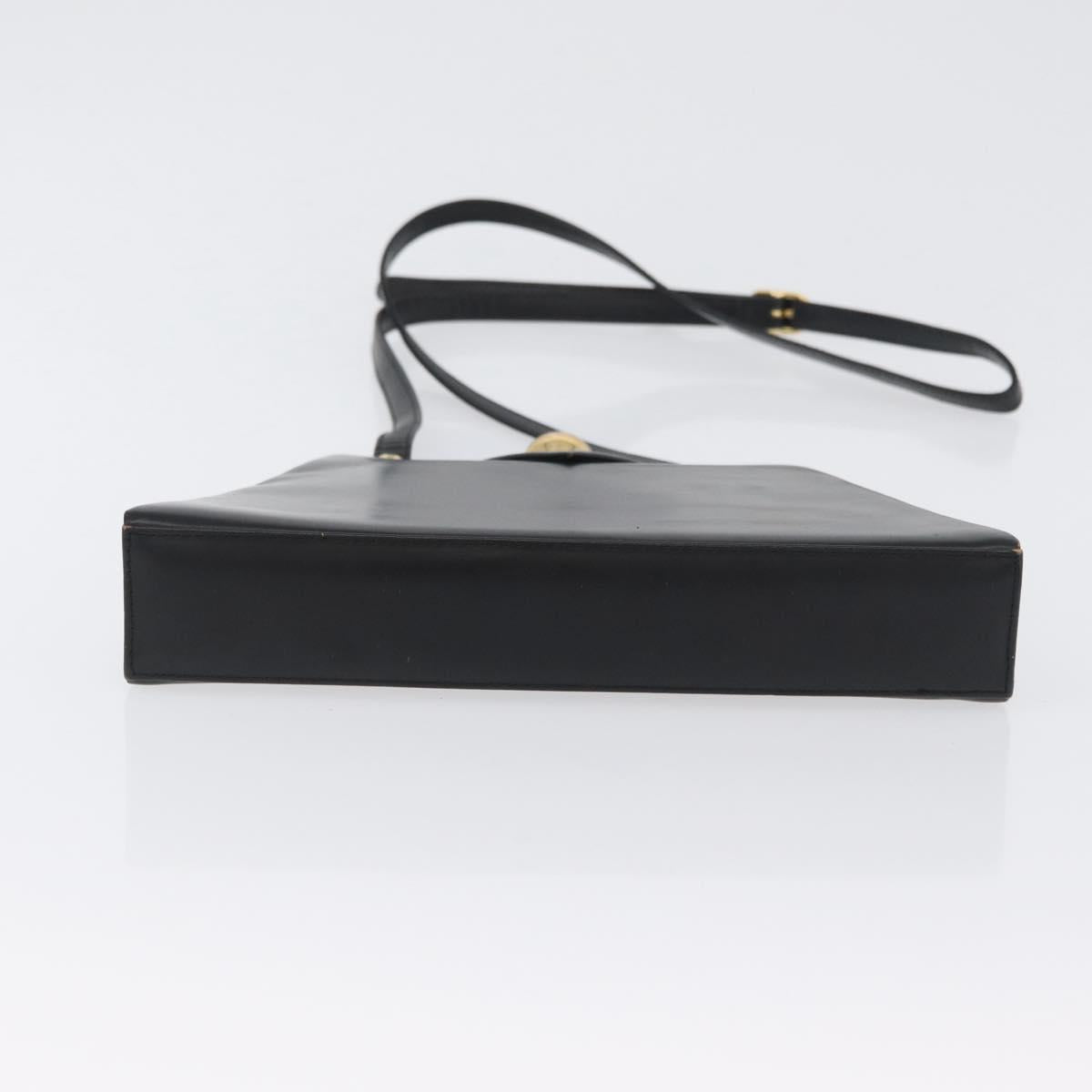 SAINT LAURENT Shoulder Bag Leather Black Gold Auth 173508