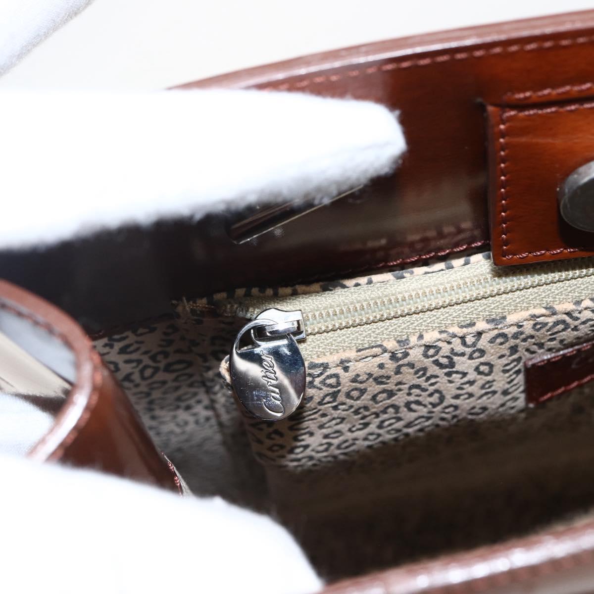 CARTIER Hand Bag Leather Brown Silver Auth 173509