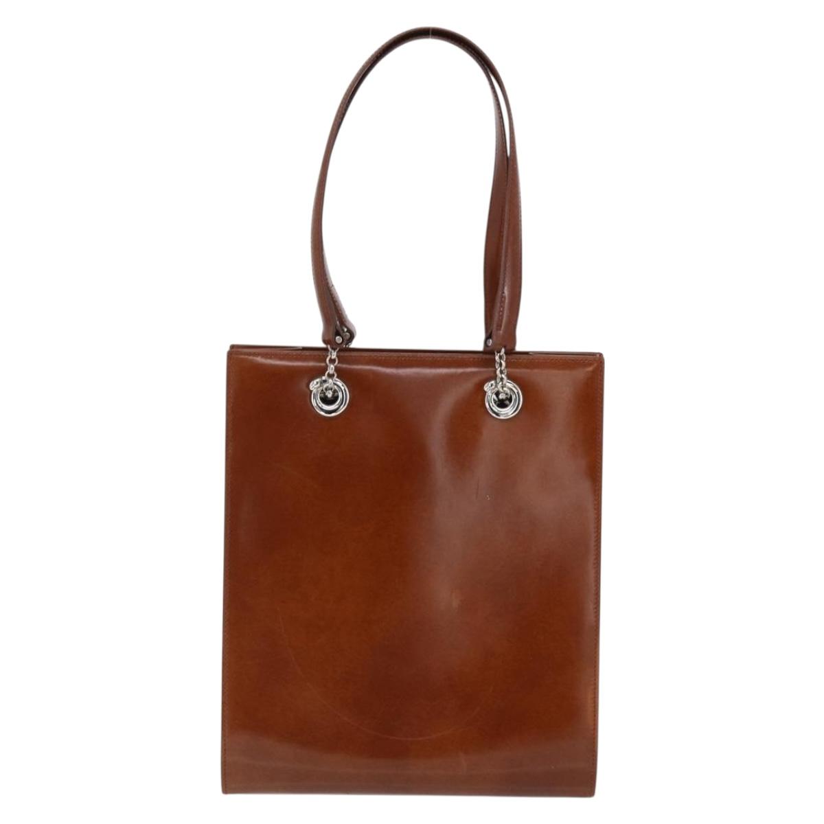CARTIER Hand Bag Leather Brown Silver Auth 173509