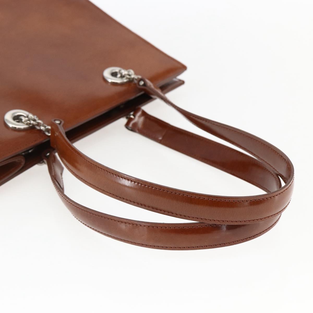 CARTIER Hand Bag Leather Brown Silver Auth 173509