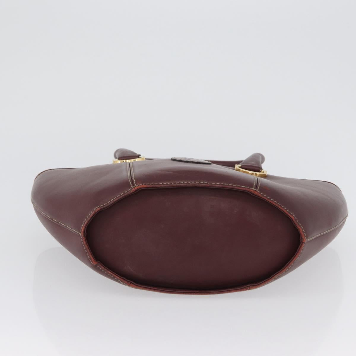 CARTIER Hand Bag Leather Red Gold Auth 173513