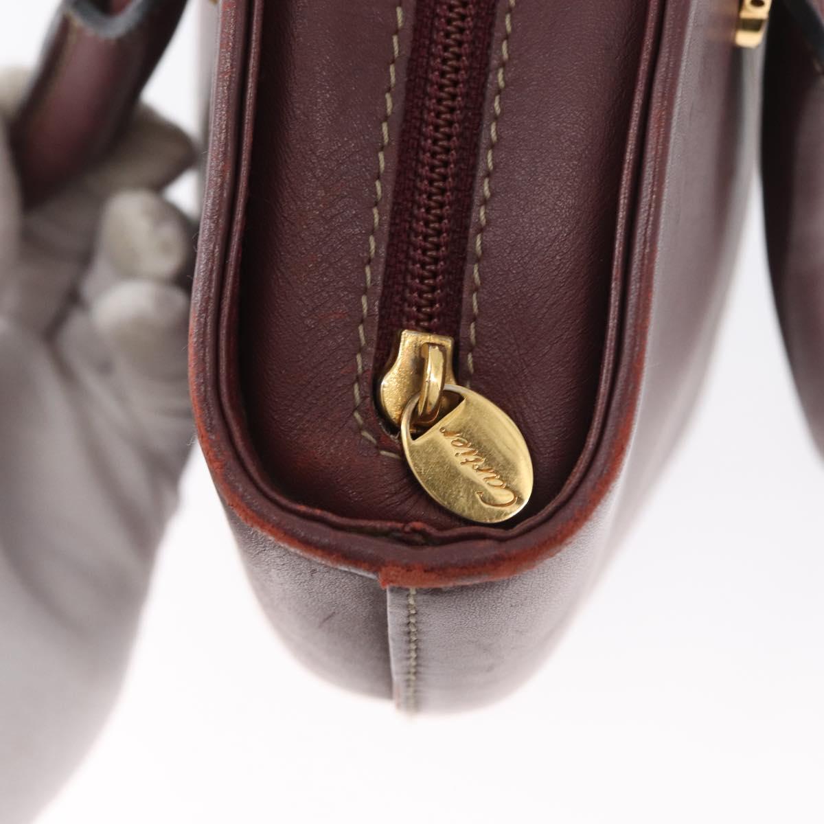 CARTIER Hand Bag Leather Red Gold Auth 173513