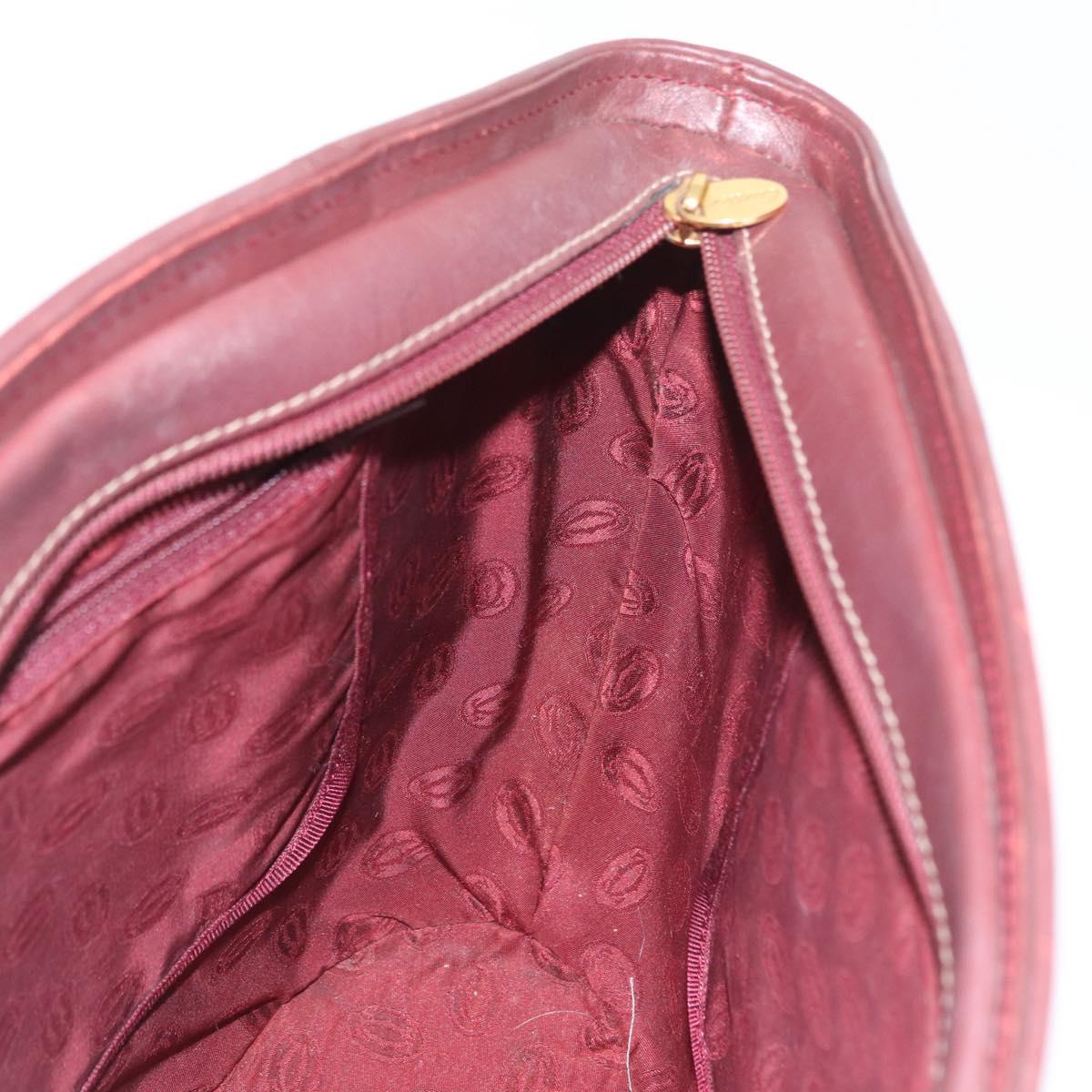 CARTIER Hand Bag Leather Red Gold Auth 173513