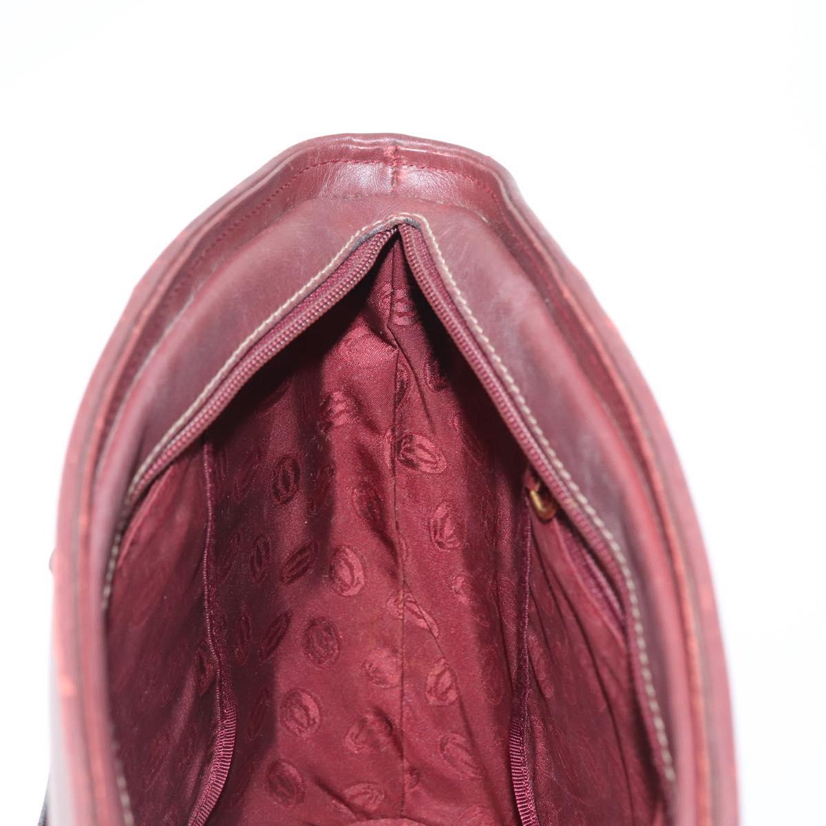 CARTIER Hand Bag Leather Red Gold Auth 173513
