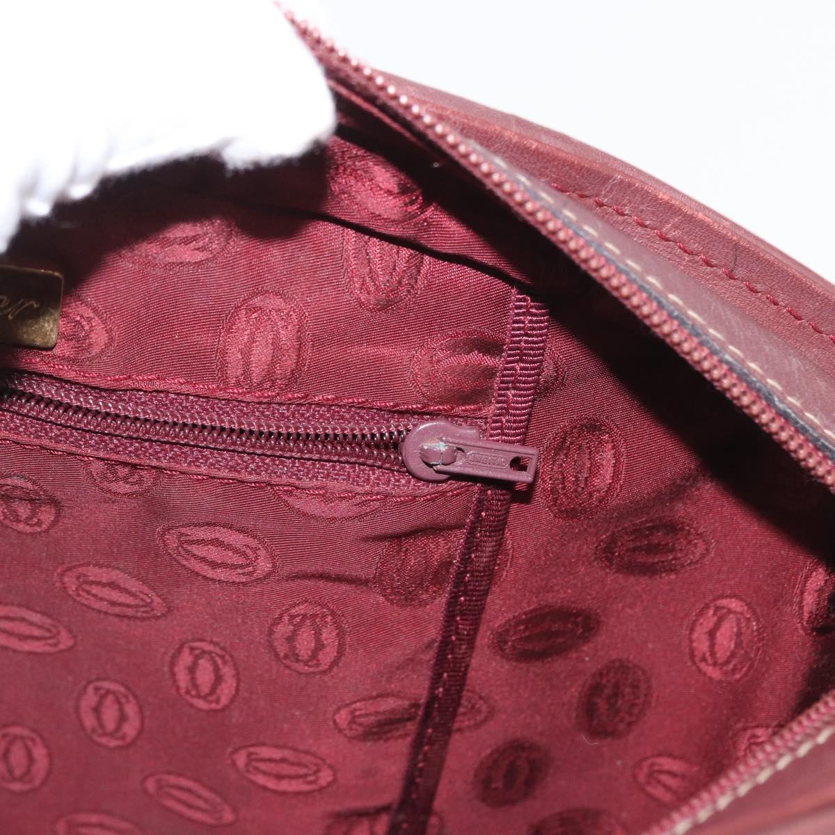 CARTIER Hand Bag Leather Red Gold Auth 173513