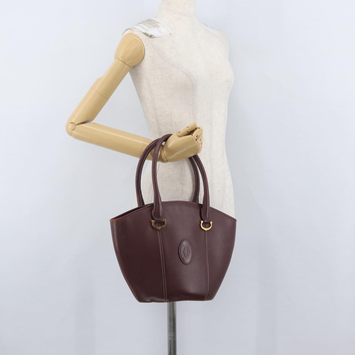CARTIER Hand Bag Leather Red Gold Auth 173513