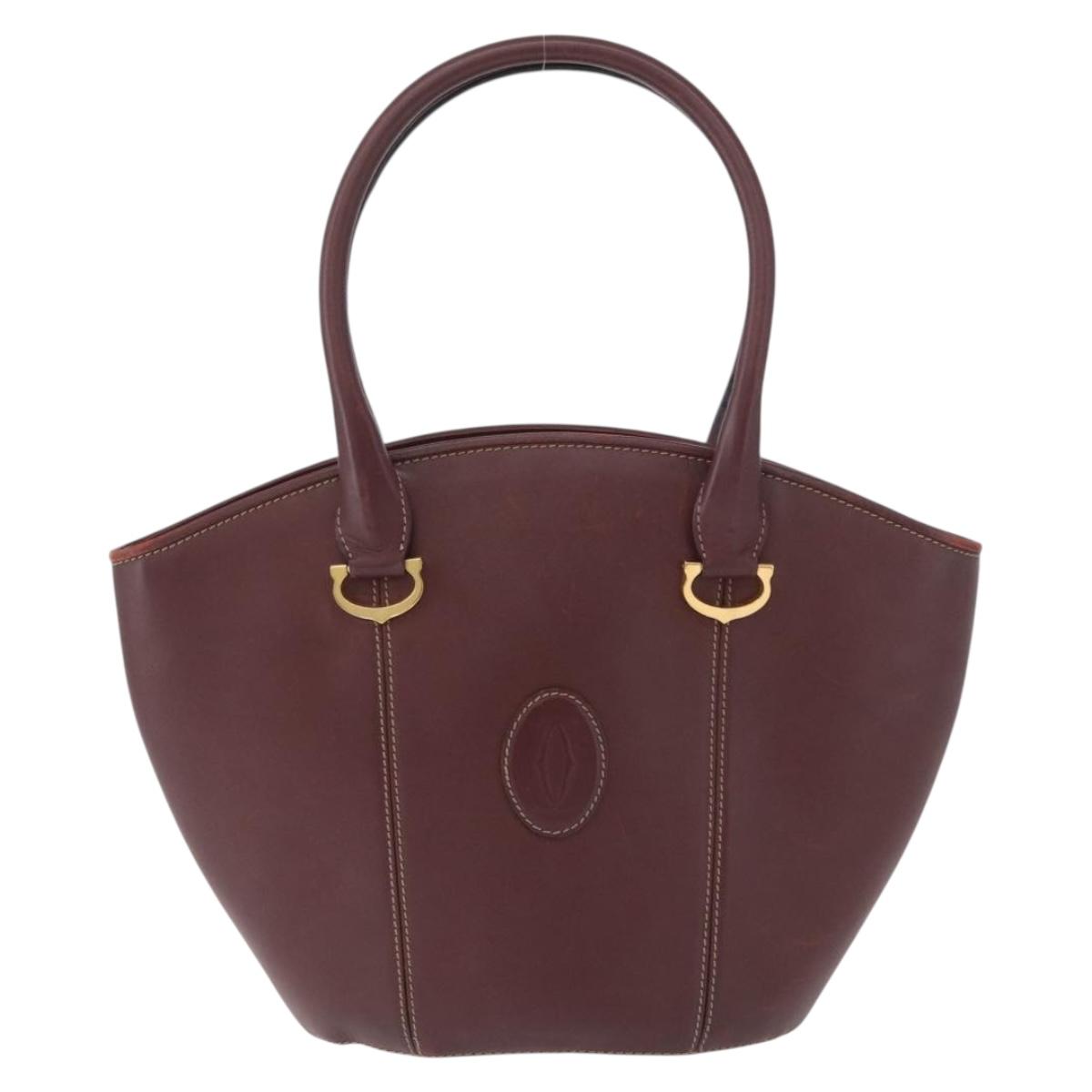 CARTIER Hand Bag Leather Red Gold Auth 173513