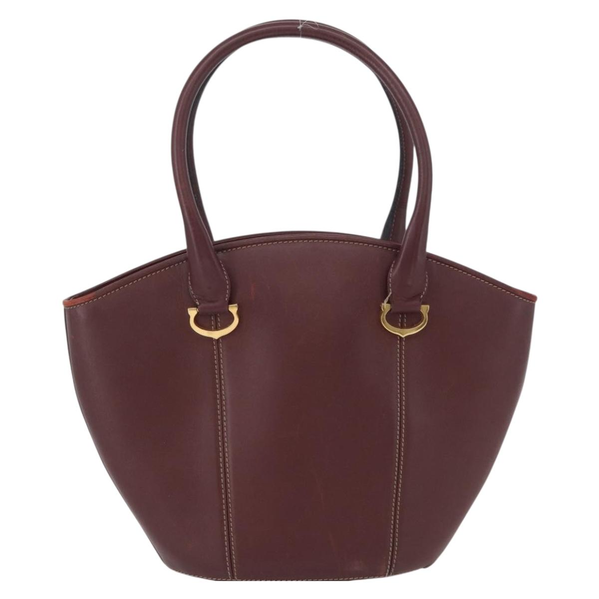 CARTIER Hand Bag Leather Red Gold Auth 173513