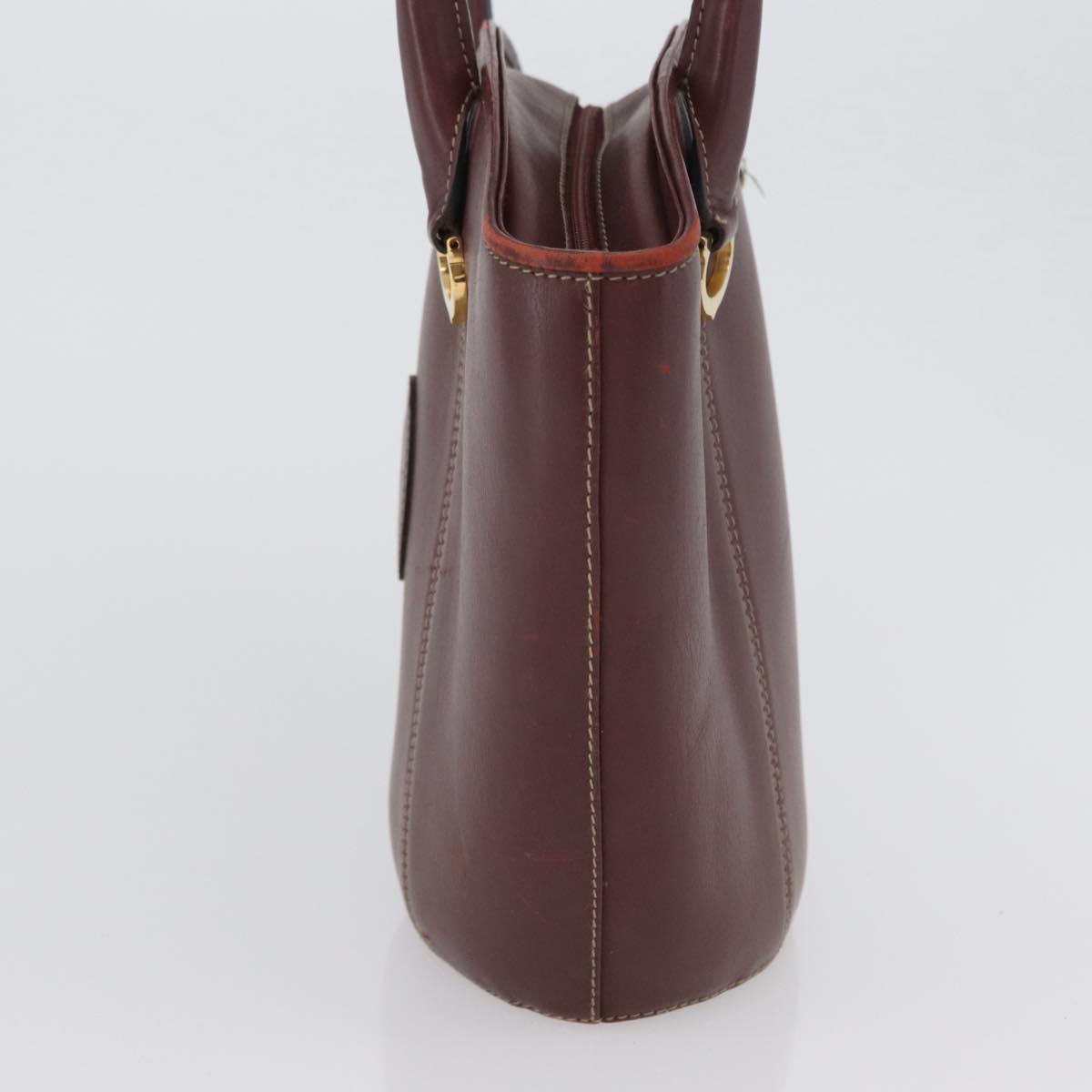 CARTIER Hand Bag Leather Red Gold Auth 173513