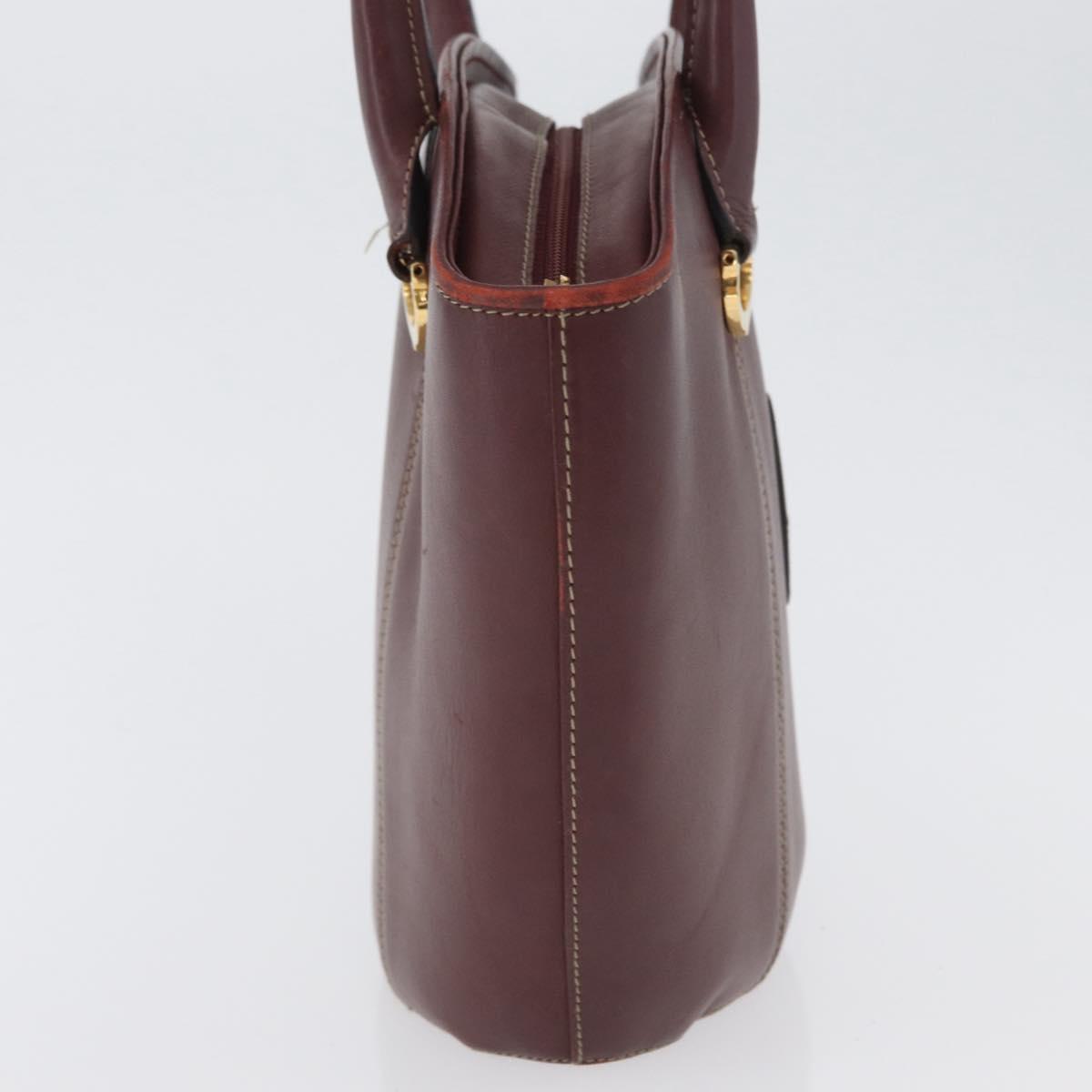CARTIER Hand Bag Leather Red Gold Auth 173513